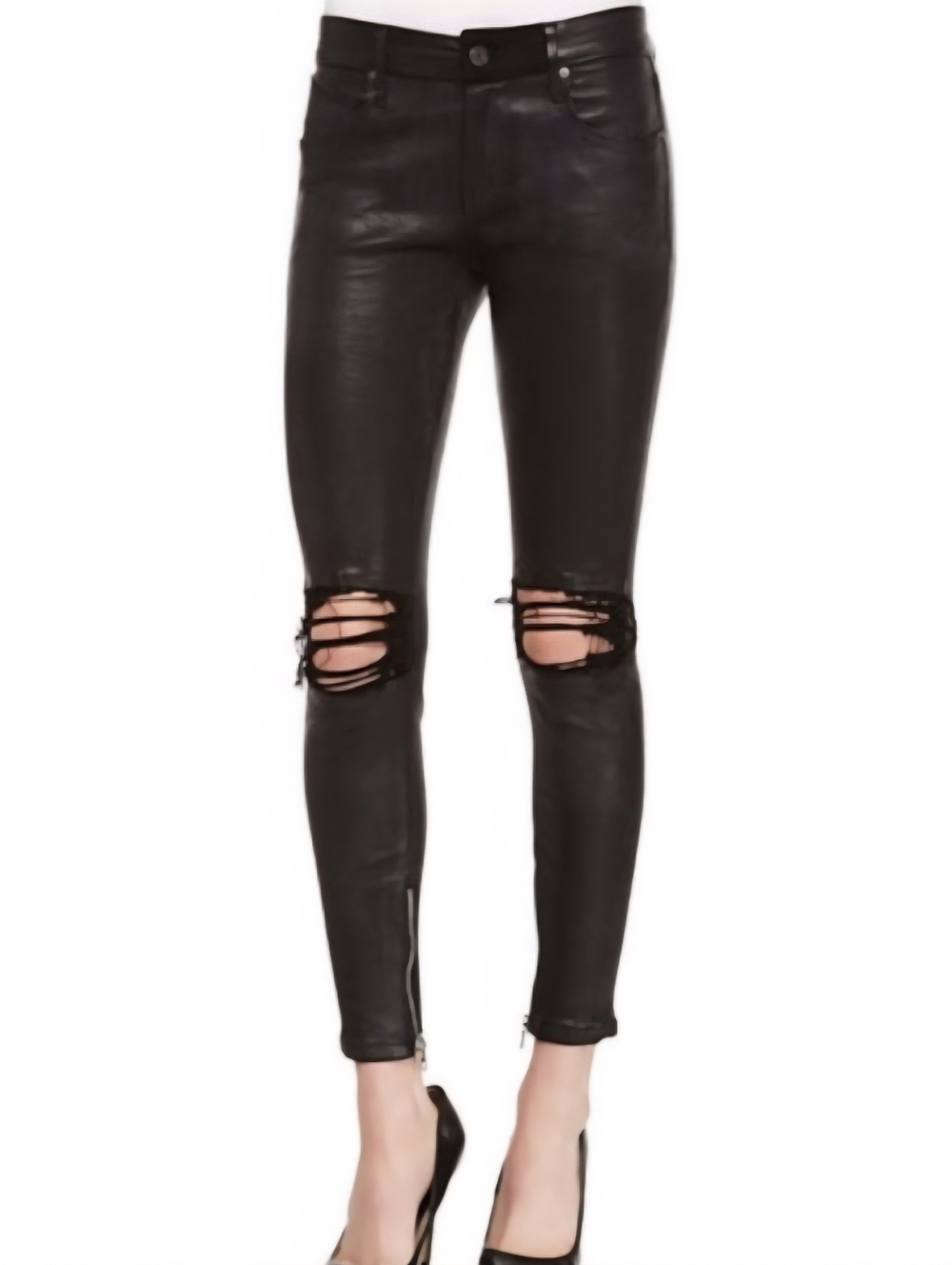 RtA Dylan Destroyed Distressed 100% Lambskin Leather Skinny Black Pants Size 27